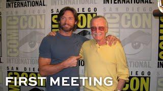 Watch the first meeting between Hugh Jackman & Stan Lee!