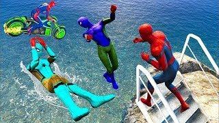 SUPERMAN AND RAINBOW SpiderMan JUMPING in WATER #ragdolls #spiderman #gta5 #spiderman_ragdolls