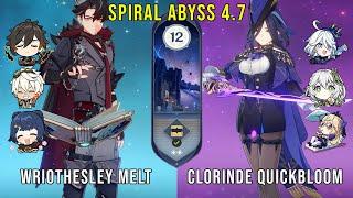 C0 Wriothesley Melt and C0 Clorinde Quickbloom | Genshin Impact Abyss 4.7 Floor 12 9 Stars