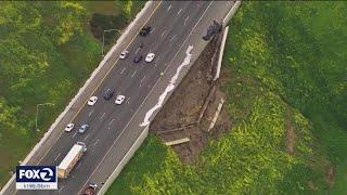 2 lanes of I-580 in Livermore closed due to roadway crack