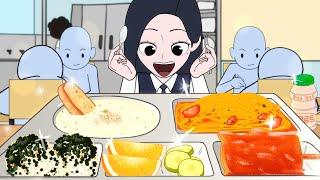 School Lunch Mukbang (Spaghetti, Soup, Pikachu Tonkatsu, Rice Balls) | Animation ASMR