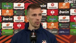 Match-winner Mislav Orsic reacts to Dinamo Zagreb's win over West Ham.