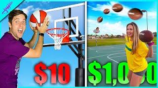 BASKETBALL vs FOOTBALL Trickshot Challenge Level $10 to $1,000! Ft. Jenna Bandy, Caleb Feemster