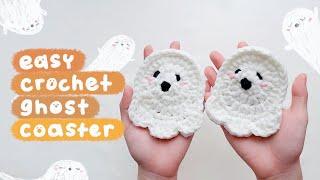  Crochet Ghost Coaster  Easy Beginner Friendly Cute DIY Halloween Tutorial
