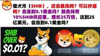 柴犬币（SHIB），还会暴涨吗？可以抄底吗？会涨到0.1美金吗？鲸鱼持有10%SHIB供应量，增长25万倍，达到25亿美元，最初投资仅1万美元，会涨到0.1美金吗？shib币|柴犬币|屎币行情分析！