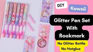 DIY Liquid Glitter Pen / How to make Glitter Pen Set With Bookmark / Pen gift set diy