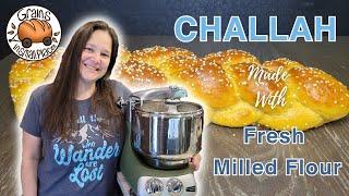 Challah Made With Fresh Milled Flour - Four Strand Braided Bread Loaf