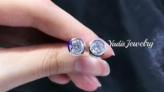 Round Bezel Setting Solitaire Round Moissantie Stud Earring by Yadis Jewelry