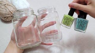 I did an INCREDIBLE job with the glass bottle, yarn, nail polish. DIY recycling craft ideas