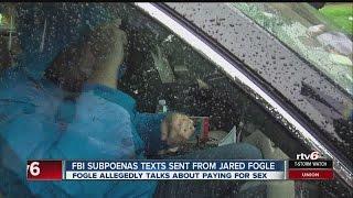 Report: FBI subpoenas Jared Fogle text messages discussing paying for sex with 16-year-old