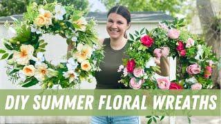 DIY spring and summer floral wreaths using up extra supplies. How to make faux floral wreaths!