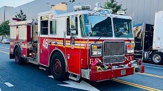 FDNY ENGINE 46 RESPONDING ON 3RD AVENUE IN THE CLAREMONT AREA OF THE BRONX IN NEW YORK CITY.