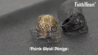 FaithHeart Gothic Solid Suger Skull Ring Stainless Steel Ring for Men