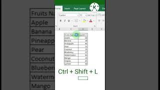 Shortcut keys to apply filter in Ms Excel