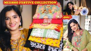 *HUGE* MEESHO LATEST FESTIVE COLLECTION CHIKANKARI KURTI ,KURTI SETS,FOOTWEAR AND BAG HAUL