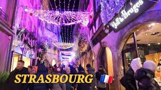 Strasbourg in the Night  Christmas Market  4K