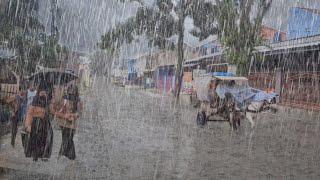 Heavy rain and strong lightning in my village | Sleep instantly with the sound of heavy rain