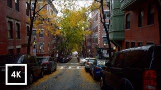 Walking in the Rain in Boston, MA (Binaural Rain on Umbrella Sounds in Beacon Hill) 4k ASMR