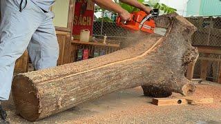 The Giant Wood Processing Project. Building A Giant Table And Chair Set From A Large Tree Trunk.