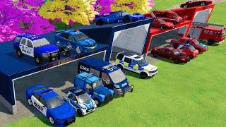 TRANSPORTING CARS, AMBULANCE, POLICE CARS, FIRE TRUCK OF COLORS! WITH TRUCKS! - FS 22