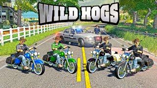 WILD HOG BIKER GANG! ESCAPING POLICE & SLAPPING A BULL! (ROLEPLAY) | FARMING SIMULATOR 2019