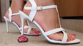 Toy Car Crush Walkover Crush Fetish Casual Heel Trample in White Stilettos Part 1#asmr #india #feet