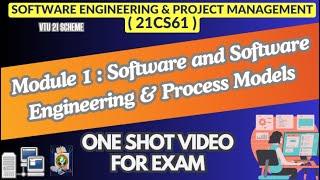 SEPM Module 1-Important Topics-ONE SHOT VIDEO-Software Engineering &Project Management (BC501)#vtu