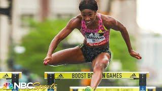 Keni Harrison is all smiles as she pummels meet record in 100m hurdles - 2021 Adidas Boost Boston