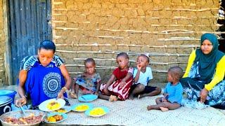 African Village Life Of Our Most Organic Mom Cooks Village Food Tumeric Rice,Potato Curry With Beans