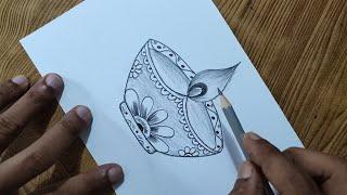 Very easy diya drawing/ Easy way to draw diya step by step with pencil/Diwali special drawing