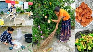 Indian housewife's cleaning routine  outdoor cleaning vlog  desi khasta sweet recipe