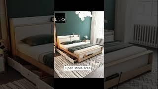 Modern Foldable Double Bed Design Wood Bed Furniture With Drawers