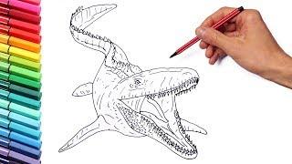 Drawing and Coloring The Mosasaur From Jurassic World - Dinosaur Color Pages for Kids