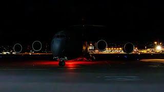 Boeing C17 Globemaster III of the USAF (Dover) Landing at Wellington at Night