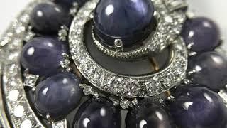 Natural Star Sapphire and Diamond Brooch