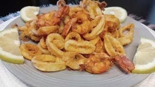 Kallamare dhe karkaleca te skuqur si ne restorant//Frittura di calamari e gamberi perfetta