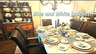 Vintage Blue and White Ironstone Tablescape