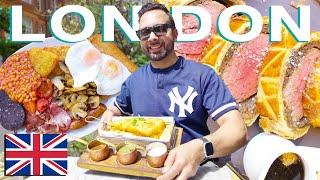 AMERICANS Try the TOP 10 MOST Iconic British Foods // What to Eat in London in 24 Hours  [4K]