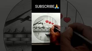 Circle Scenery Drawing । landscape drawing | #scenery #shorts