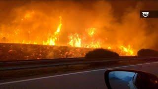 Car drives through violent wildfire in Portugal | AFP