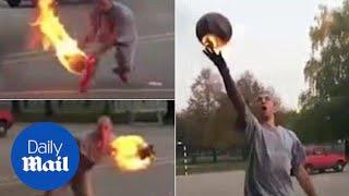 Pro-street basketball player shows off his fiery trick - Daily Mail