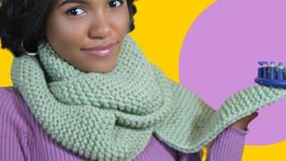 How to Loom Knit a Scarf on Round Loom Step by Step for Beginners - NO CURLING - Easy Garter Stitch