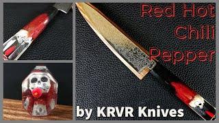 “Red Hot Chili Pepper” 6in (150mm) Damascus Petty Knife by KRVR Knives