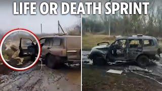 Unbelievable moment Ukrainian soldier spots drone with a second to spare before it blows up his 4x4