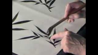 How to paint Black Ink Bamboo leaves in Sumi-e Chinese Brush technique