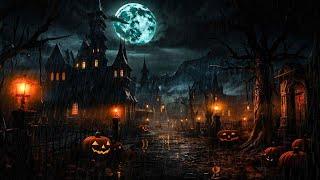 Spooky Halloween Village Ambience : Spooky Sounds, Rain And Thunder Sounds And Halloween Music 