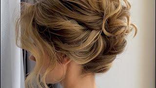 Объемный высокий пучок, ракушка из локонов  Wedding hairstyle. Beautiful high bun.