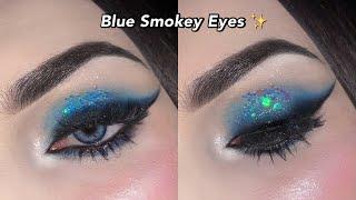 Blue Glitter Smokey Eye makeup tutorial for Beginners | Makeup for Navy Blue Dress 