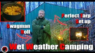 No Tent - Solo Camp with a Tarp and Chair, Lantern Heater & Swagman Roll in the Rain