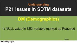 P21 Issues - SDTM - NULL value in SEX variable marked as Required - SDTM.DM - Pinnacle 21 issues